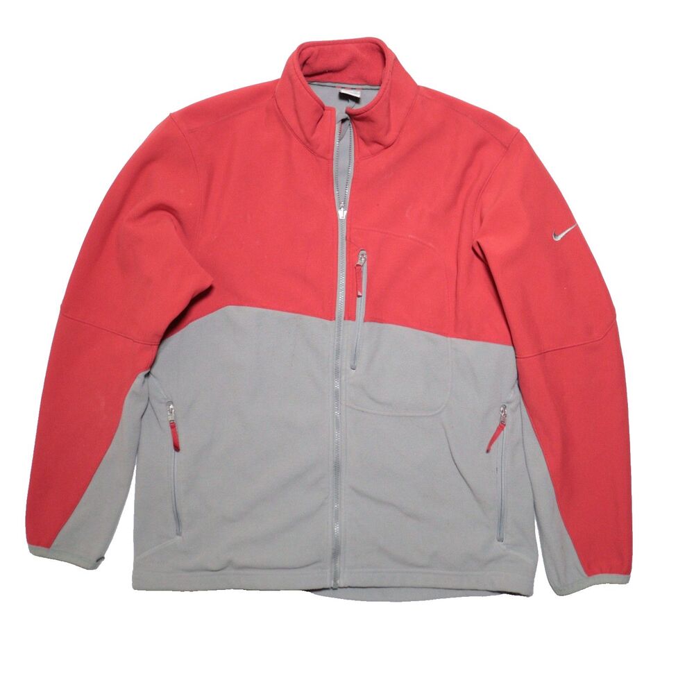 Vintage Nike Sweater Mens XL Red Gray Fleece Therma Fit Full Zip Jacket Y2K‎